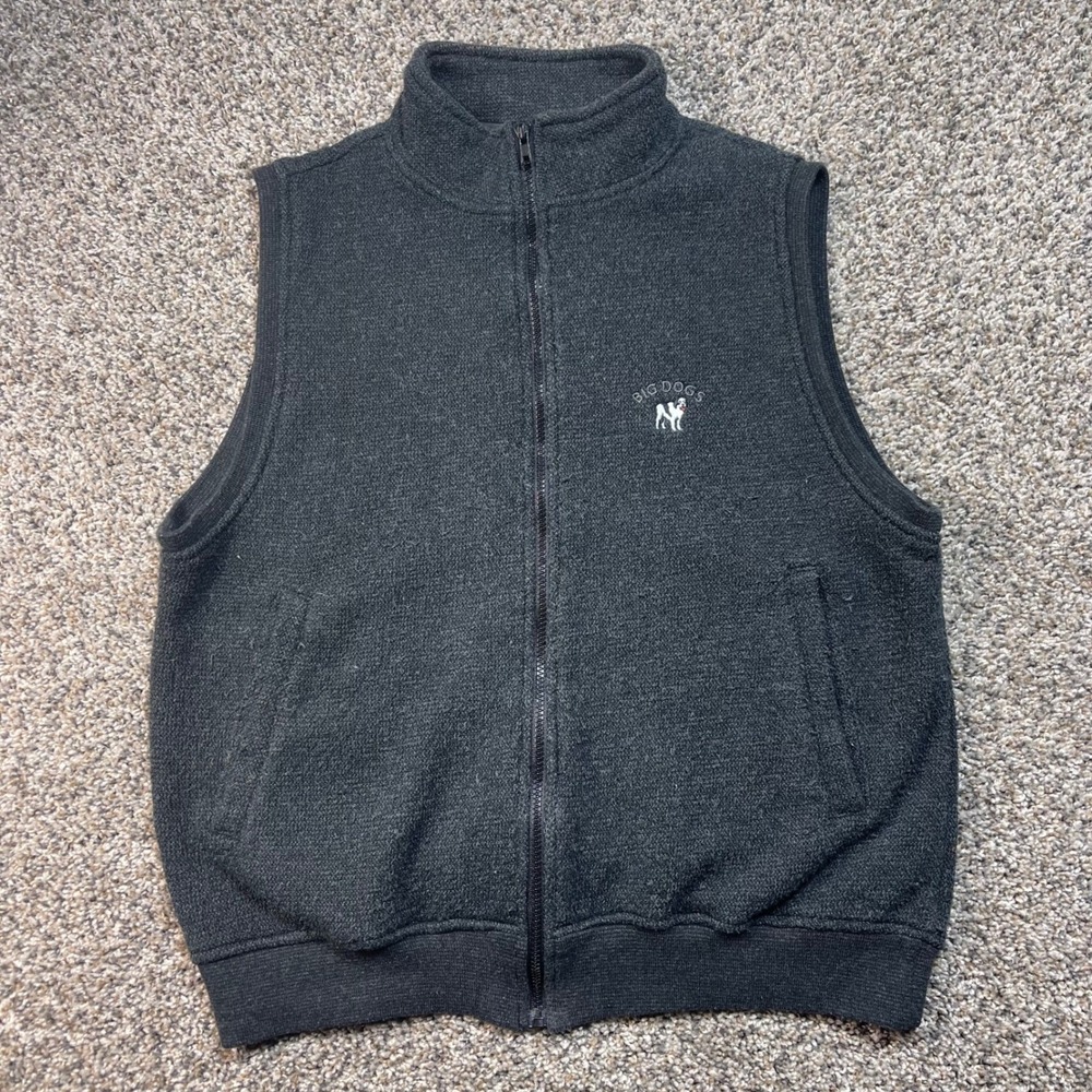 Big Dogs Men's Small Gray Full Zip Sweater Vest Embroidered Logo Casual Knit